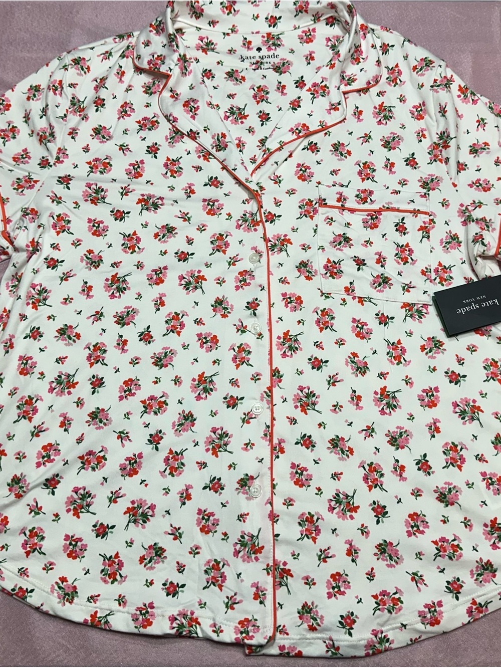 kate spade White Pajama Top with Pink & Green Floral Print